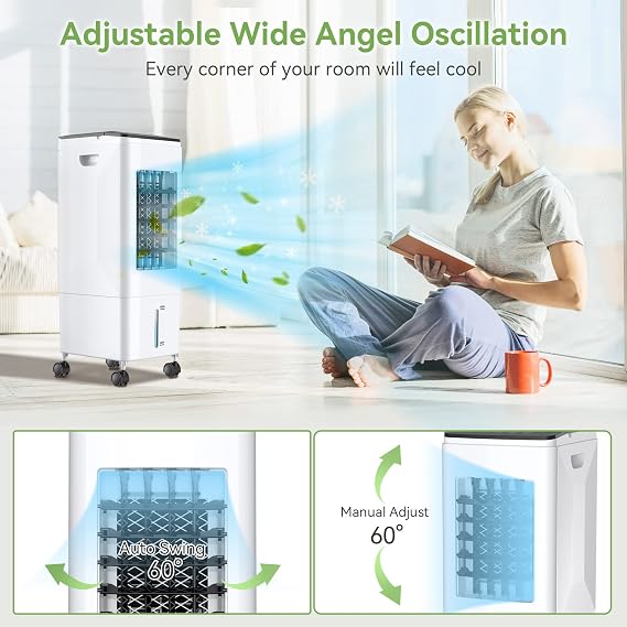 Portable Air Conditioner, 3 in 1 Portable Air Conditioner, Humidifier, 3 Wind Speeds & 60° Oscillation Remote Control, 5.5L Water Tank, 1-7 Hours Timer, Portable AC for Home Office