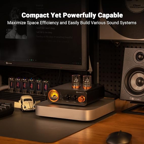 Fosi Audio MC331 Tube Integrated Amplifier with DAC, 2 Channel Home Audio Stereo Power Amp for HiFi Bookshelf Speakers/3.5mm Headphones, Vintage VU Meter Preamp with Bluetooth and USB/OPT/COAX/RCA
