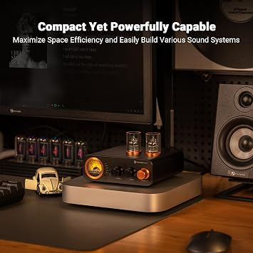 Fosi Audio MC331 Tube Integrated Amplifier with DAC, 2 Channel Home Audio Stereo Power Amp for HiFi Bookshelf Speakers/3.5mm Headphones, Vintage VU Meter Preamp with Bluetooth and USB/OPT/COAX/RCA