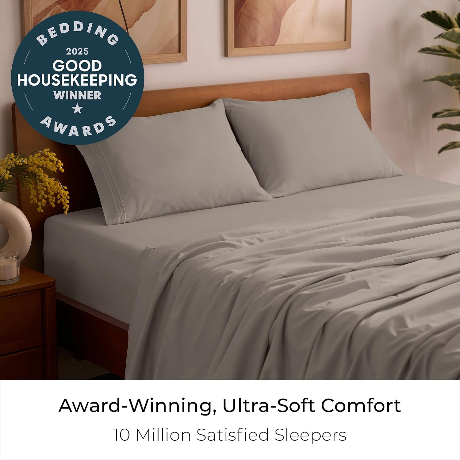 mellanni queen sheets set - 4 pc iconic collection bedding - hotel luxury, extra soft, cooling bed sheets - wrinkle, fade, stain resistant (queen, tan) queen 1872 tan