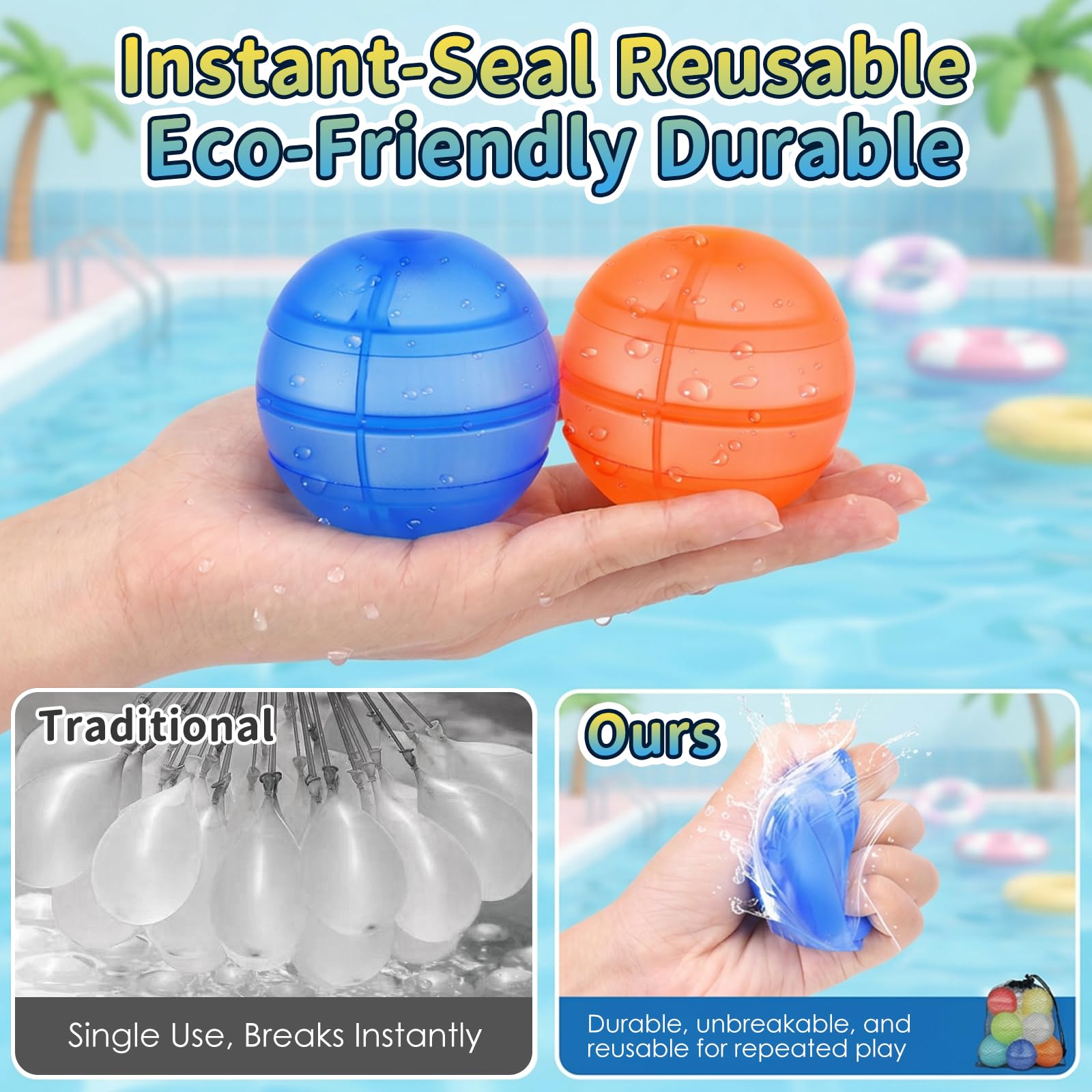 Palloncini Acqua Riutilizzabili –12 Pezzi Bombe d’Acqua in Silicone,Doppia Apertura a Riempimento Rapido Autosigillanti – Giocattolo da Piscina,Spiaggia,Giardino Esterno per Bambini 6+ Anni