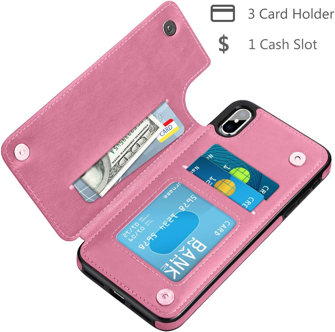 HianDier Wallet Case for iPhone Xs MAX, Slim Protective Case with Credit Card Slot Holder Flip Folio Soft PU Leather Magnetic Closure Cover Case Compatible with iPhone Xs MAX 6.5 inches (2018), Pink