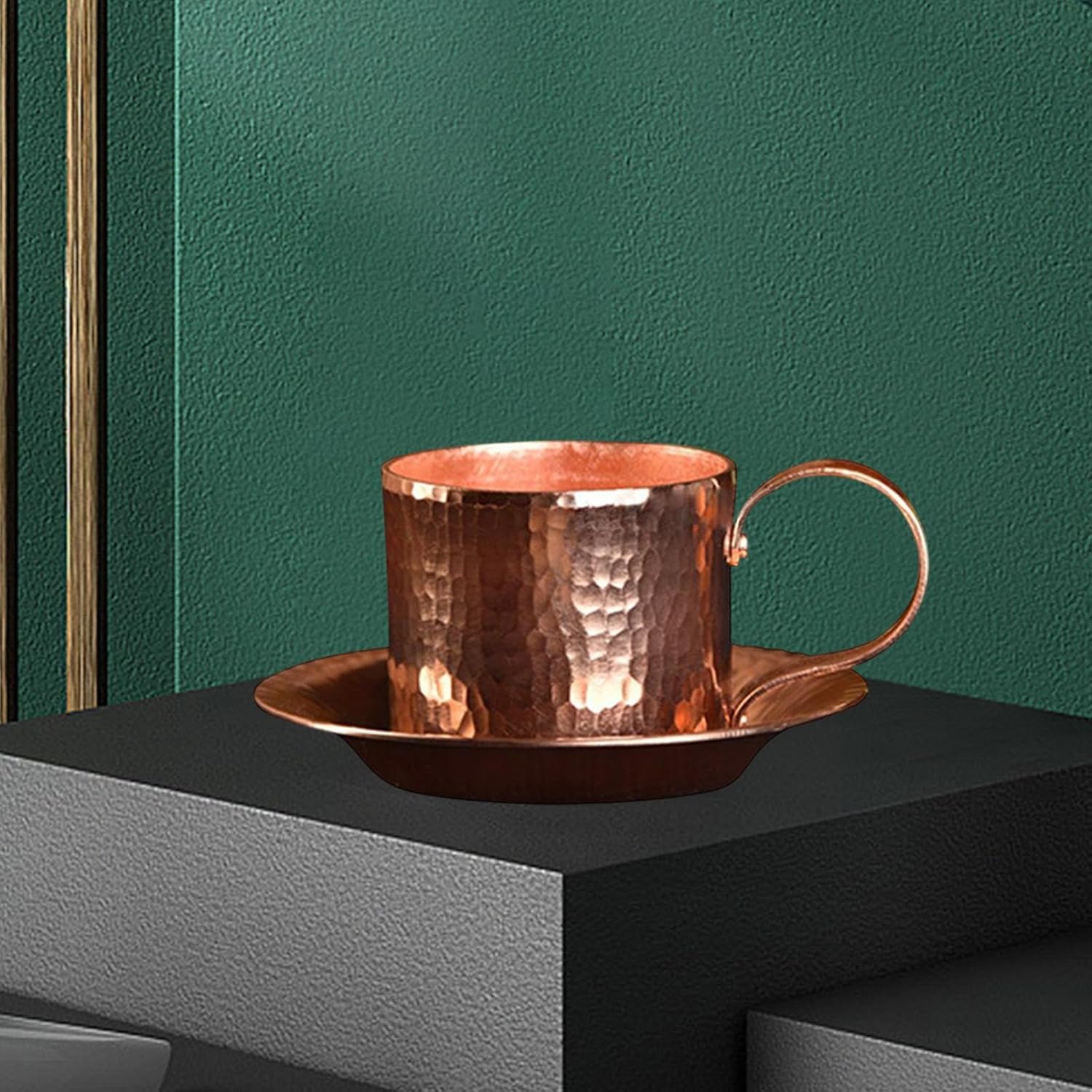 Pure Copper Coffee Mug,Small Tea Cup,Traditional Drinking Gifts,Drink Mug Copper Cup for Home Restaurant Cafe Bar, with saucer
