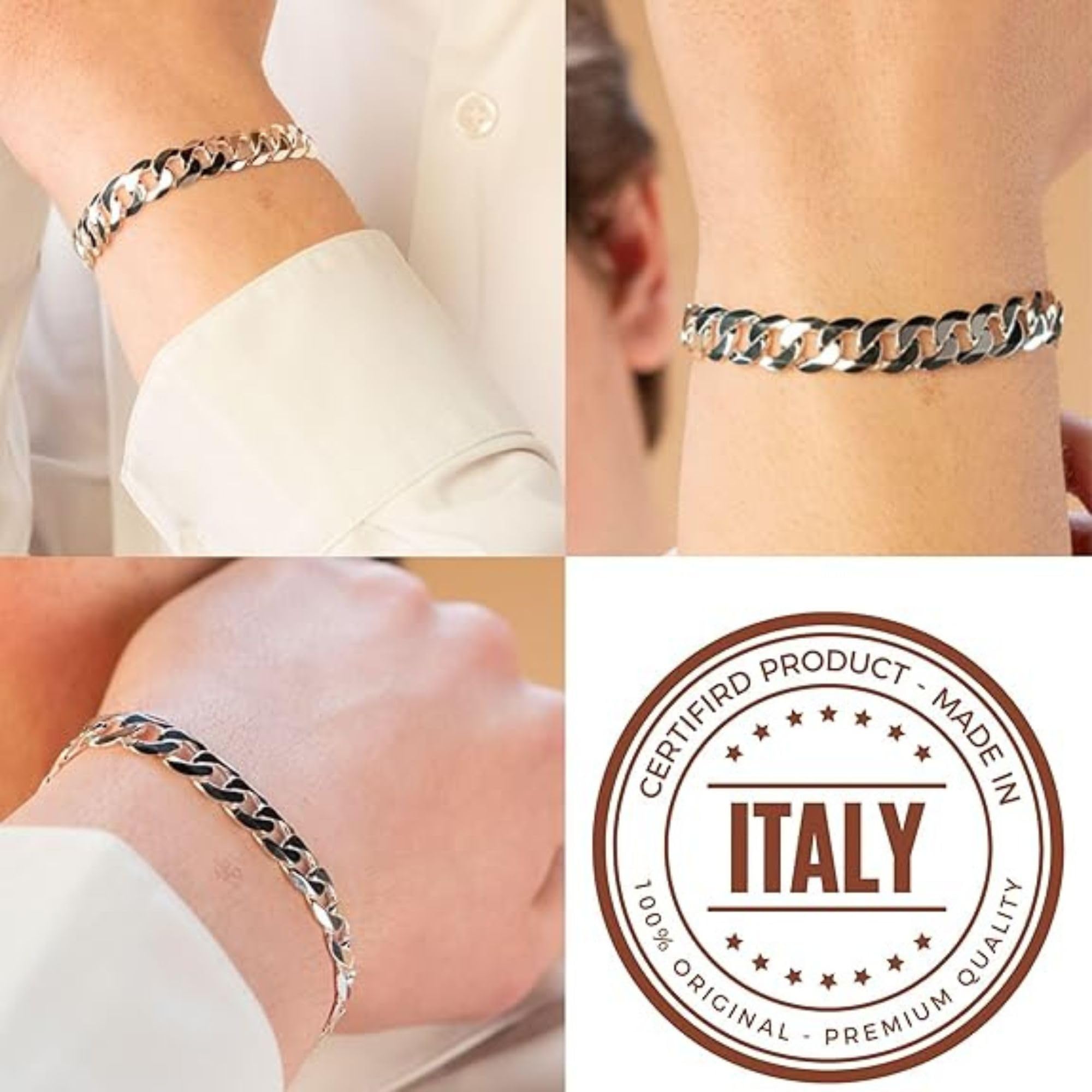 QUADRI - Bracciale Uomo Argento 925 - Braccialetto Uomo Idea Regalo | Bracciali modello Cubano 10mm e 12mm - Made In Italy - Compleanno Anniversario - Scatola Inclusa