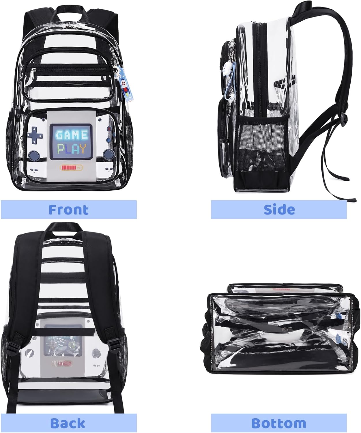 Clear Backpack for Boys Girls - 3 Pcs Clear Heavy Duty with Lunch Bag - See Through Backpack Stadium Approved (Black Game) - Image 5