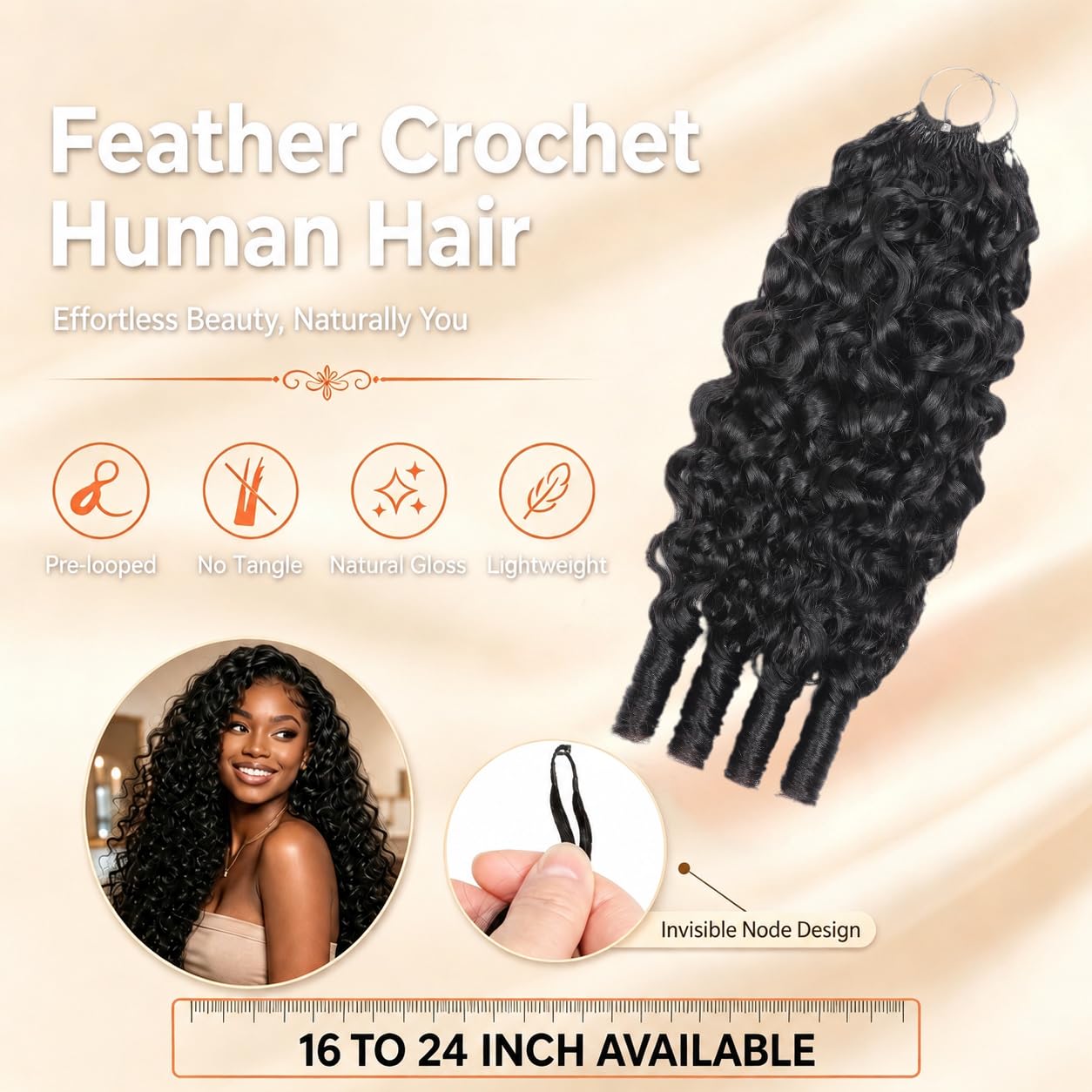 Burmese Curly Crochet Human Hair for Black Women, Miracle Mini Knots Feather Crochet Human Hair Extensions 16 Inch 50g 40 Strands, Pre-Separated Invisible Knotless Remy Bundles Natural Black