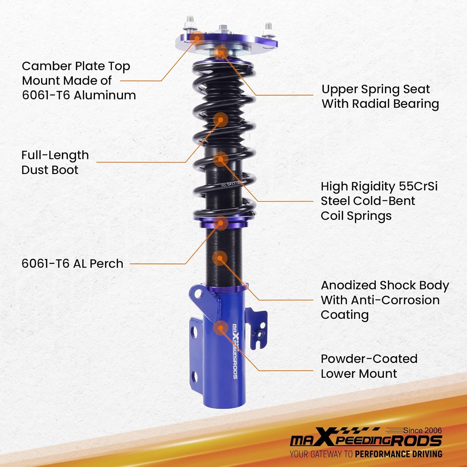 maXpeedingrods Coilovers for Toyota Camry 2007-2011, for Lexus ES350 2007-2009, for Toyota Avalon 2007-2011, Height Adjustable Full Coilovers Suspension Kit, Preset Damping Lowering Kit Blue