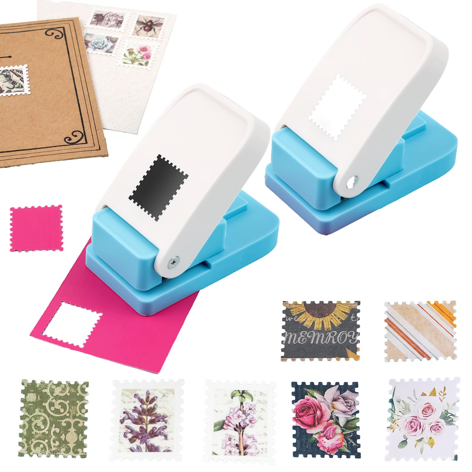 OTCRAFT 2Pcs/Set Rectangular Postage Stamp Punch 1X0.8inch, Scalloped Rectangle Lever Action Craft Punch for Paper Crafting Scrapbooking DIY Card Making Arts Crafts Supplies