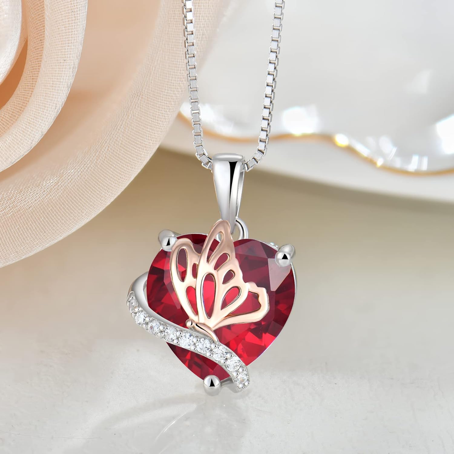 YL Heart Necklace for Women 925 Sterling Silver Engraved/Butterfly/Rose Flower Pendant Birthstone Promise Jewelry - Image 4