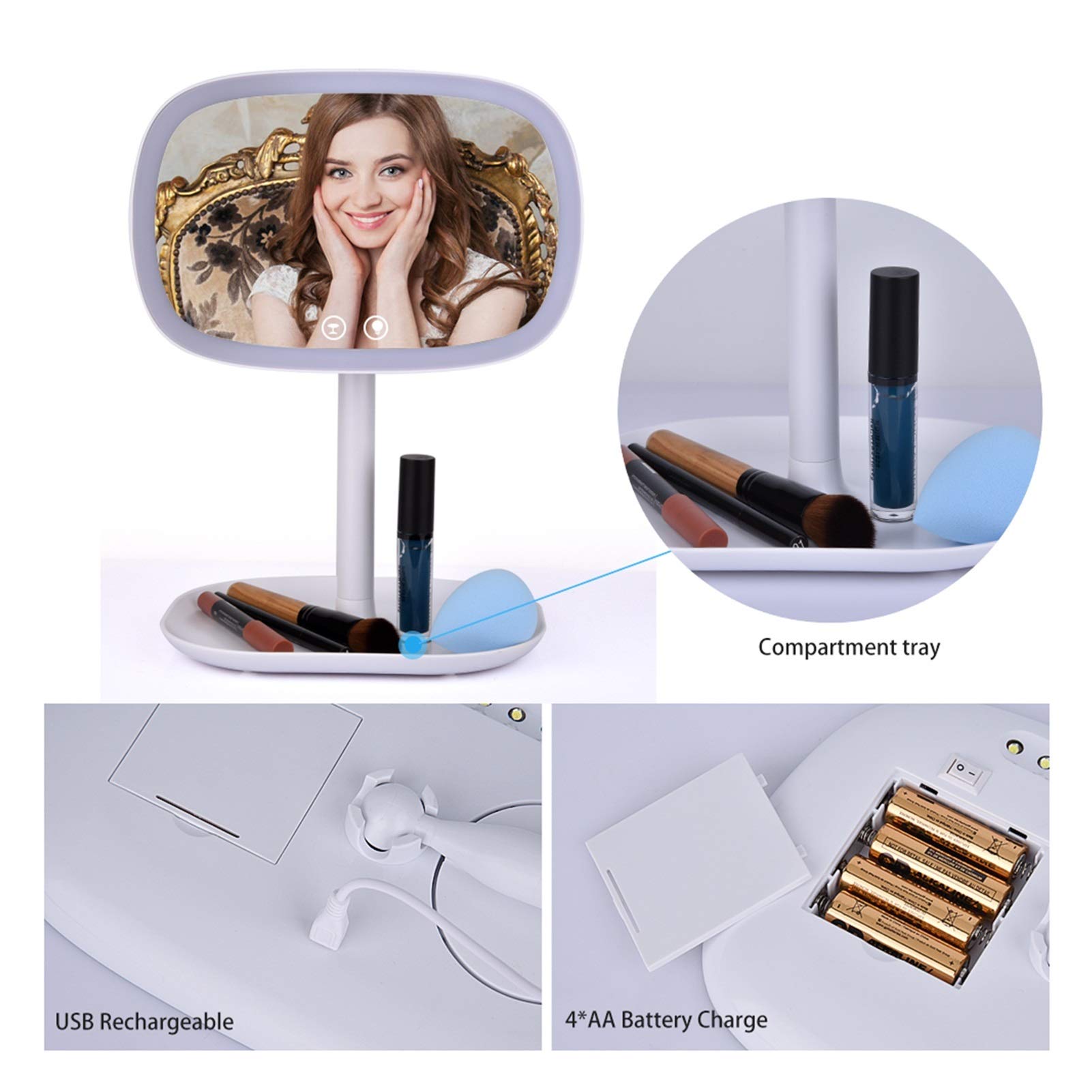 Specchio Trucco Specchio di illuminazione cosmetica 10x 10x Makeup di ingrandimento Specchio da tavolo Lampada da tavolo Lampada a LED 360 Specchietto regolabile Vanity USB Specchi elettrici ricaricab