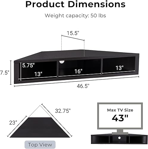 Miniatura 5 de 247 Shop at Home Moderno soporte de TV flotante francés de 47 pulgadas con almacenamiento, estante de esquina flotante para pared, centro de