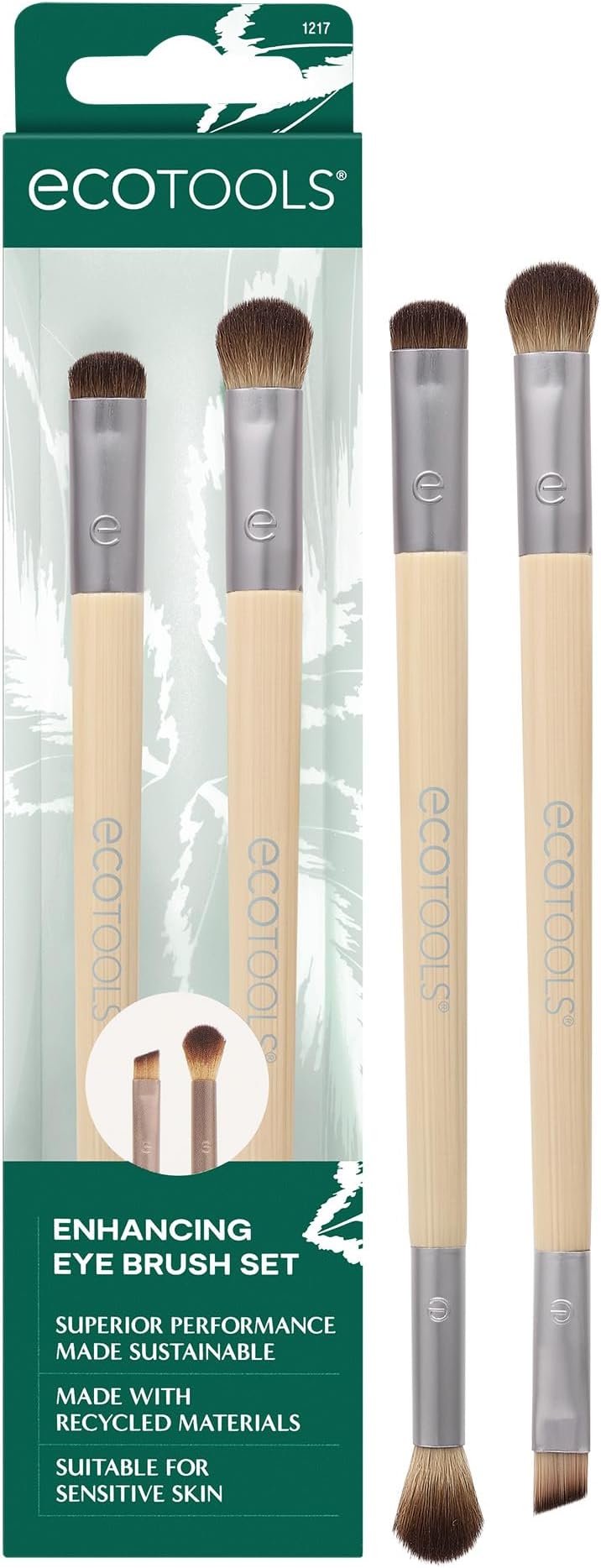 Enhancing Eye Brush Set, Makeup Brushes For Liquid, Cream & Powder Eyeshadow & Eye Liner Application, Dual-Sided & Eco-Friendly, Synthetic Bristles, Vegan, Cruelty-Free, 2 Piece Set
