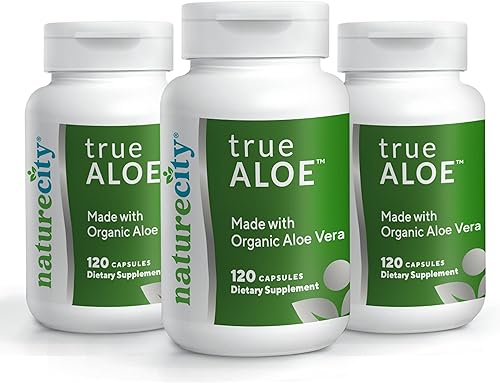 NatureCity True-Aloe 80,000 mg equivalente de gel de aloe vera por porción, fabricado con aloe vera orgánico (360 cápsulas) soporte digestivo, piel