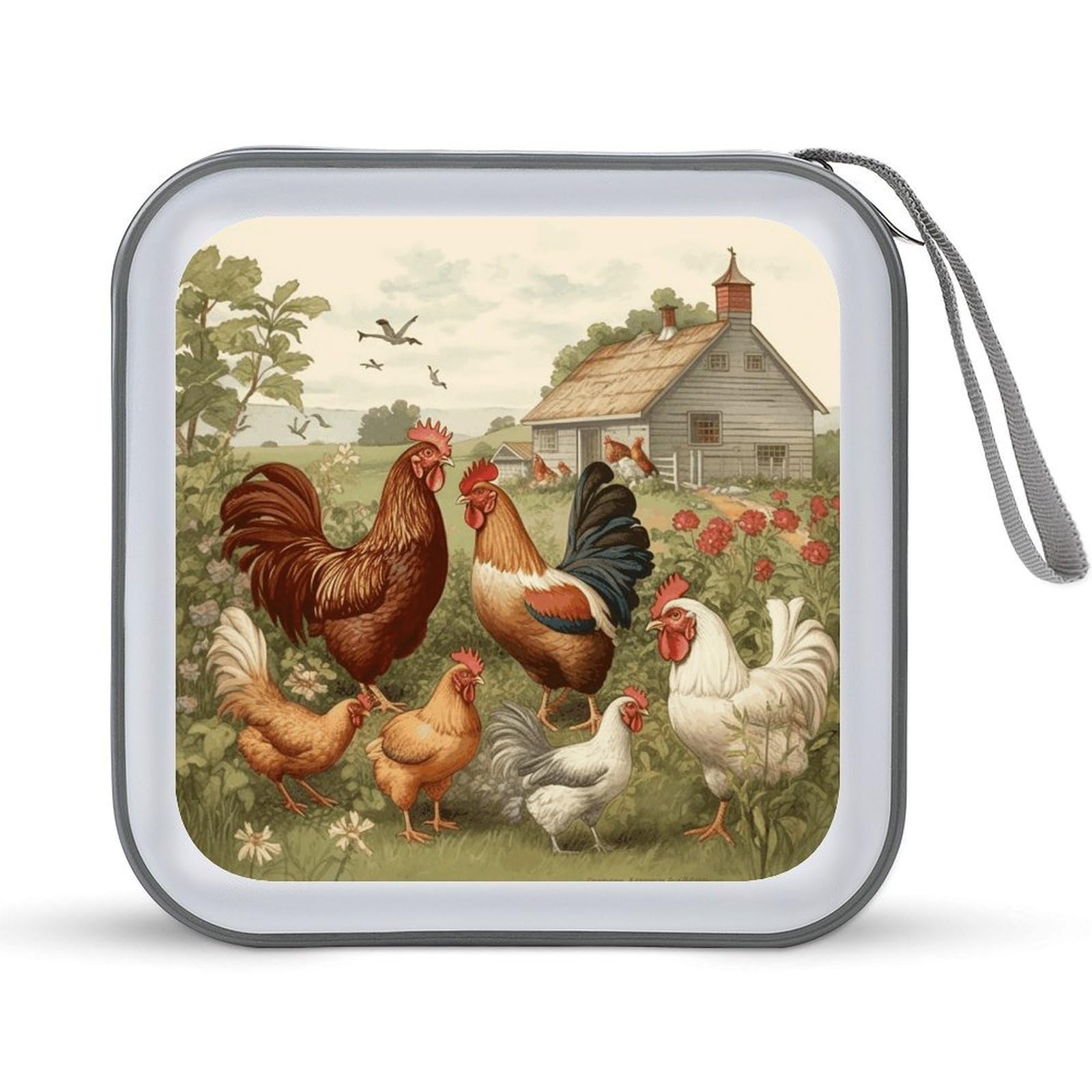VstaDank Chicken and Farm CD Case DVD Holder Storage Portable Portable Binder Holder Wallet Large Storage Disc Wallet Bag Hard Plastic DVD Disc Case Large Media Binder Capacity 40 Sheets