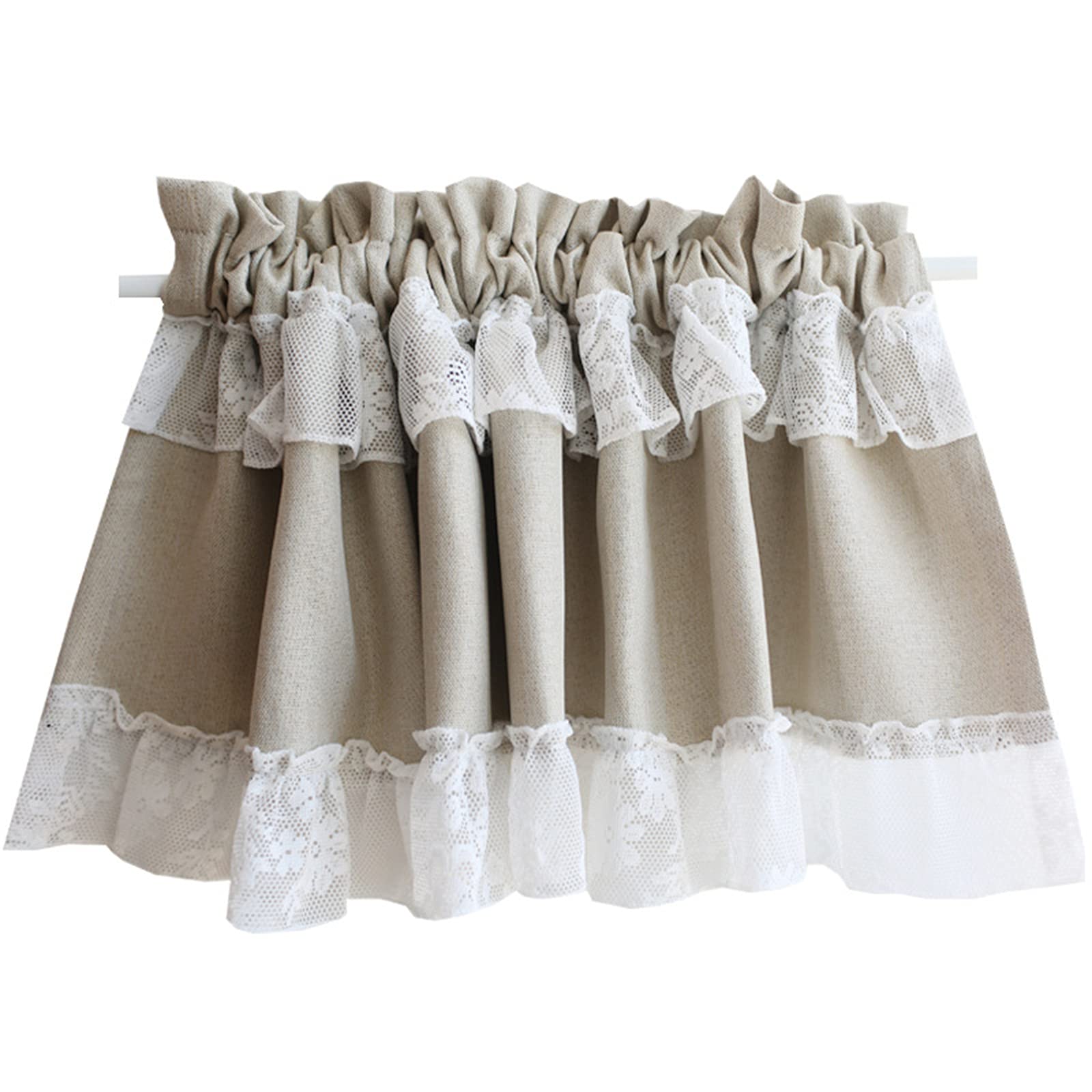 QYHSS 130 * 50cm Hand-Spliced Small Curtains In The Kitchen,Romantic French Princess Bedroom Window Valance,Beige Lace Half Curtain For Restaurants,Gardens,Closets,Bookcases,Bathrooms