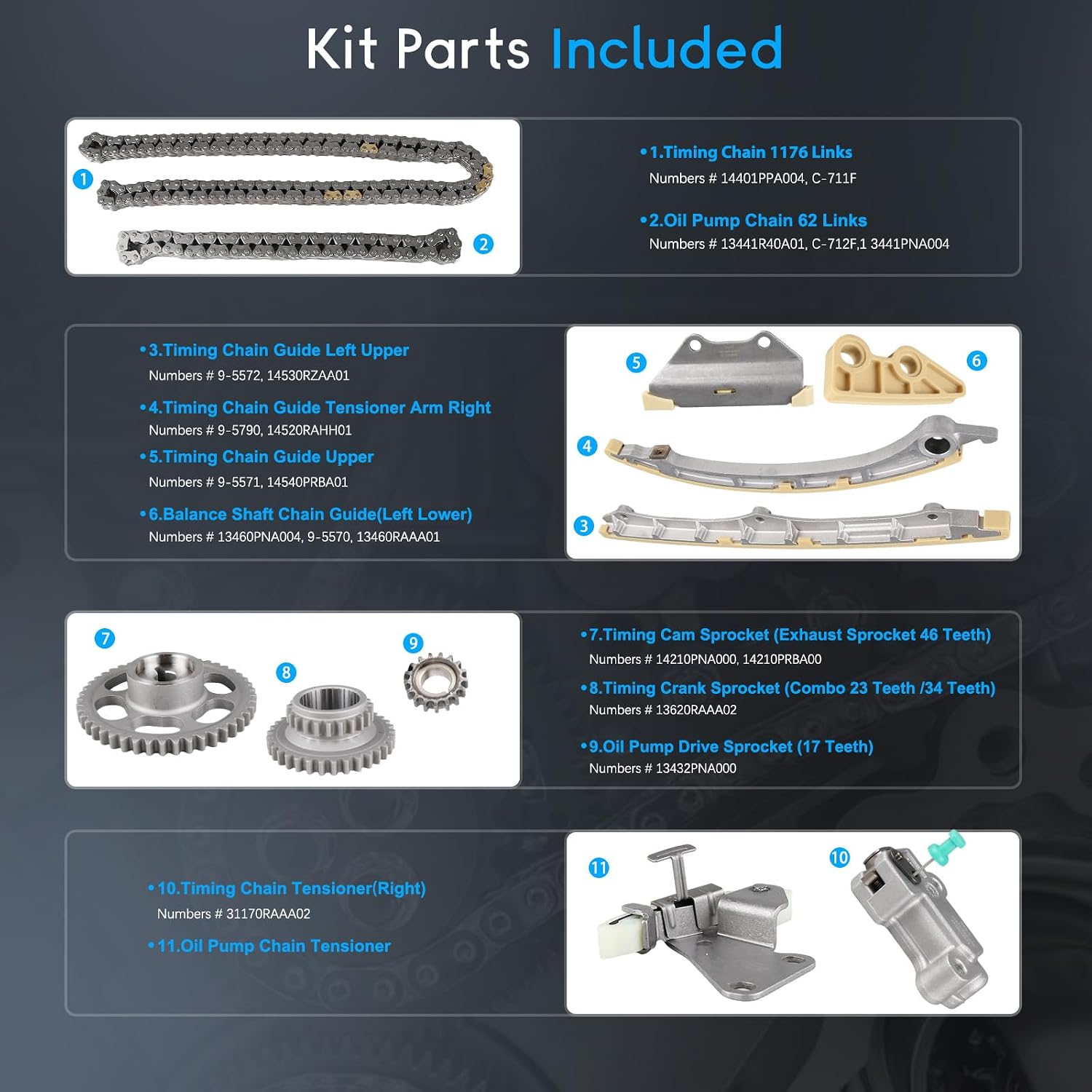 OTO-K Timing Chain Kit Compatible with Honda Accord Civic Crosstour CR-V Acura ILX TSX 2008-2015 2.4L L4,Replace#14510R40A01