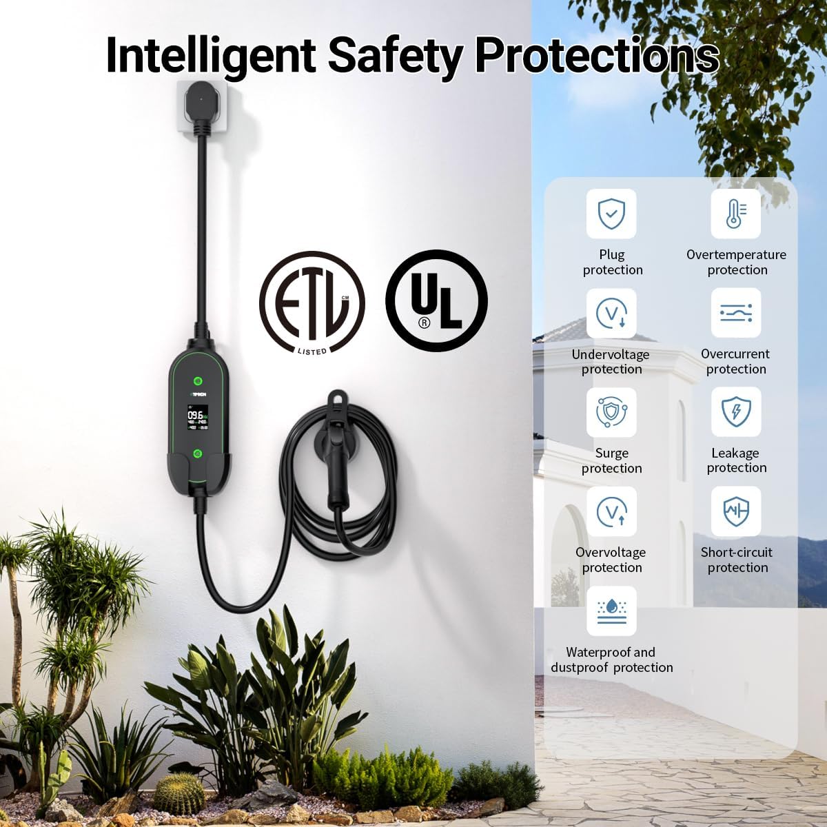 Level 2 EV Charger, ETL Certified, 40Amp 240V 9.6KW Electric Vehicle Charging Stations with 25ft Cable, Adjustable Current & Timing Delay Home Electric Car Charger for J1772 BEVs,with NEMA 14-50 Plug