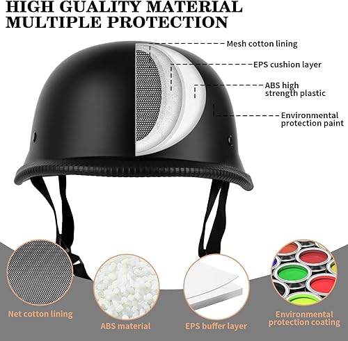 Miniatura 7 de Casco de motocicleta de estilo alemán, aprobado por DOT, para adultos, hombres y mujeres, casco de media carcasa con gafas, para bicicleta de calle,