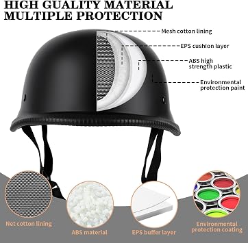 German Style Motorcycle Helmet, DOT Approved Adult Men Women Half Helmet, Skull Cap Half Shell Helmet with Goggles, for Street Bike Cruiser Moped Scooter Chopper