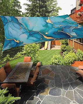 Sun Shade Sail 12x16 Teal Blue Marble Rectangle Sun Shade Sails Canopy Waterproof Gradient Golden Fluid Outdoor Sunshades Sand UV Block Cover Shades Cloth for Patio Backyard Garden Deck Porch Lawn