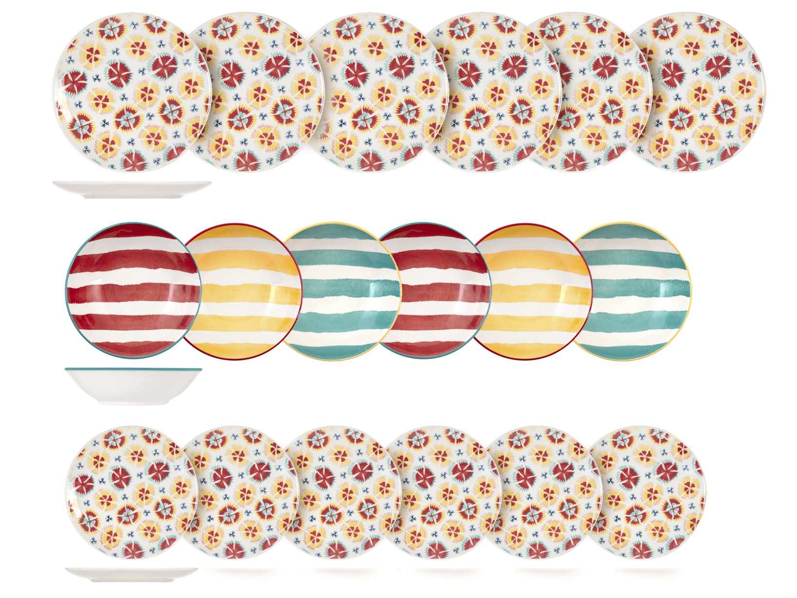 H&H Mic&Match - Juego de mesa (18 platos), decoración de verano, colorido