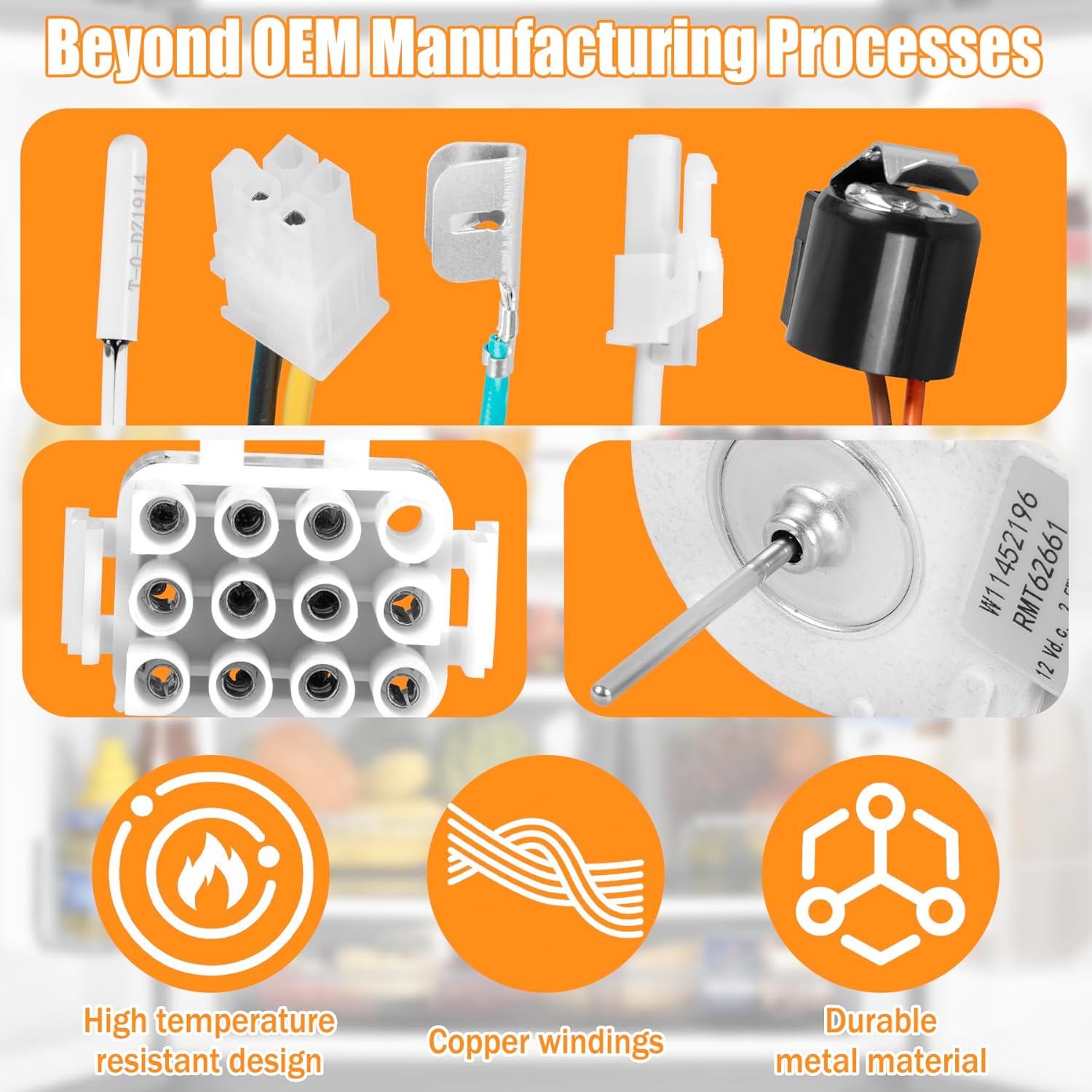 W11452196 Refrigerator Freezer Evaporator Fan Motor Fit for Whirlpool Refrigerator Replace W11374554, 4962144, AP6987262, PS16217991, EAP16217991