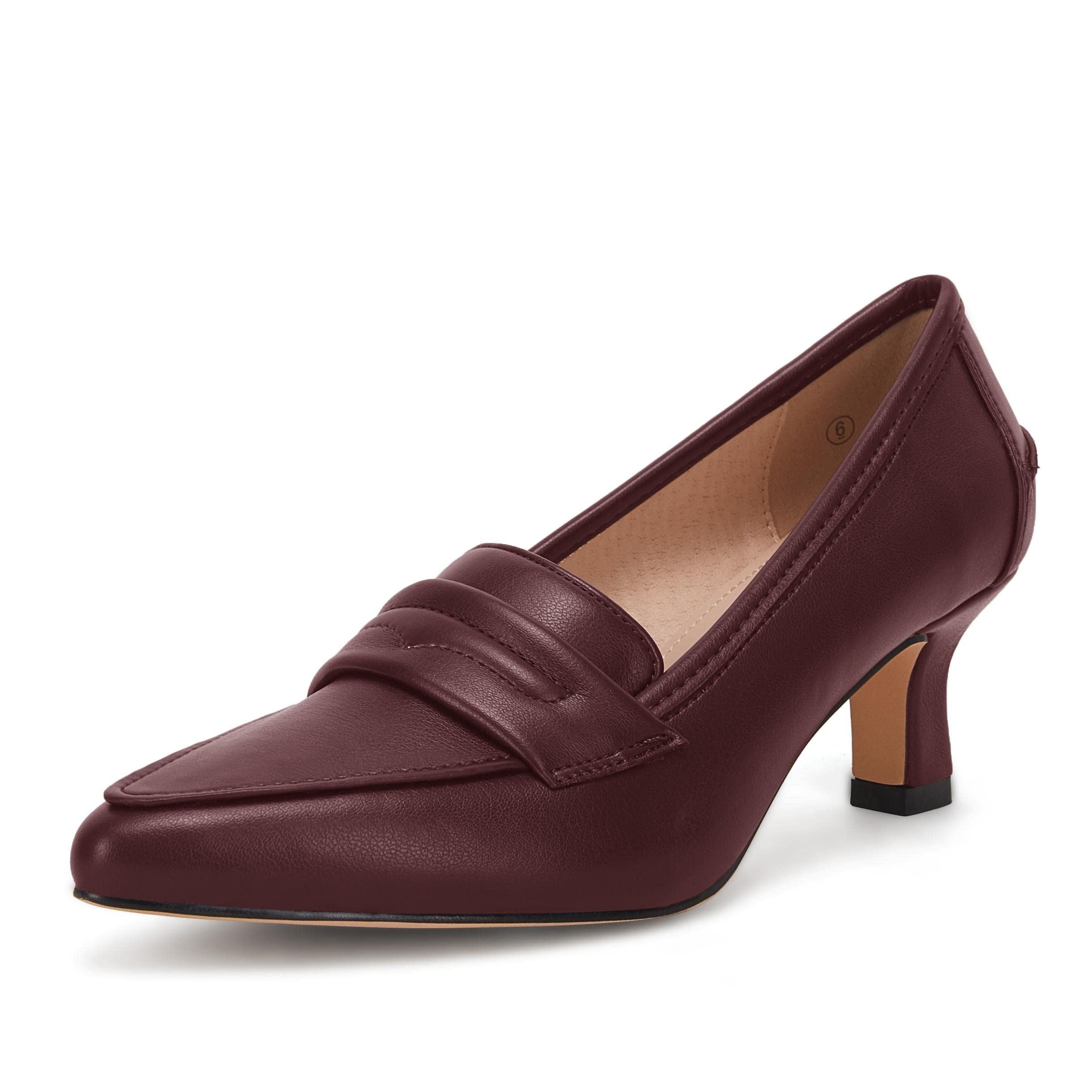 CoutgoWomens Low Kitten Heels Pumps Closed Pointed Toe Stiletto Faux Leather High Heel Slip on Office Dress Wedding Party Shoes Loafer Sandals