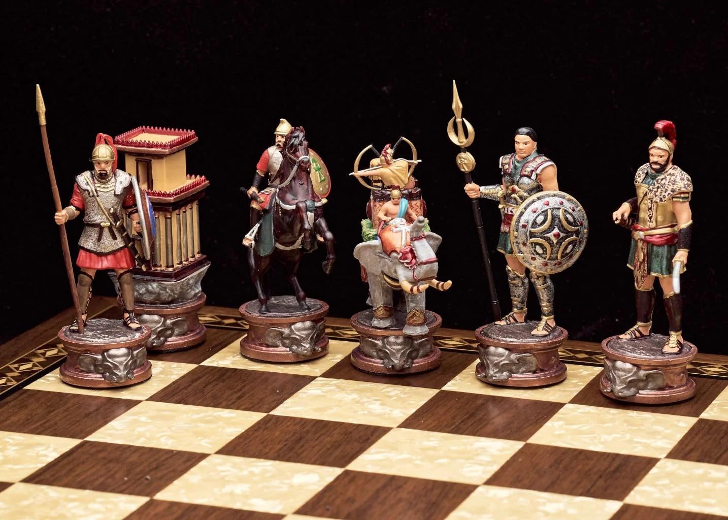 Carthage & Rome Wars Handmade Chess Set – Historical Roman and Carthaginian Figures, Multiple Board Options (Velvet Box, Leather Board Set)