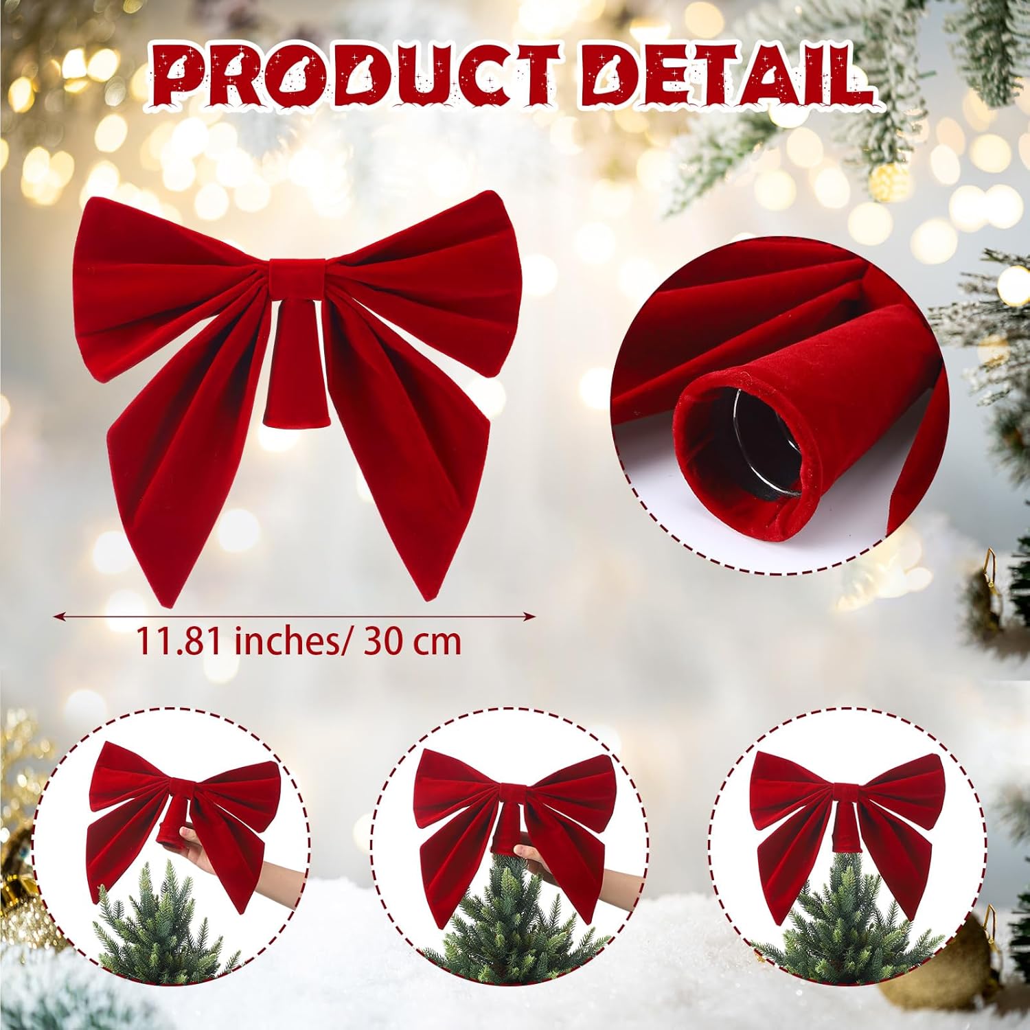 Soulchen 12 Inch Burgundy Red Velvet Bow Christmas Tree Topper Decorative Velvet Ribbon Bow Pre-Tied for Christmas Tree Decorations Home Indoor Outdoor Party Favor