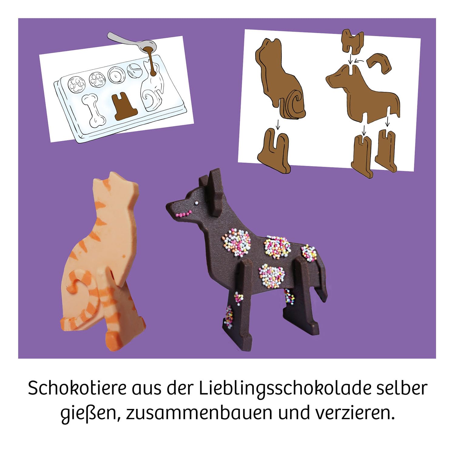 Kosmos 658342 Schoko-Tiere zum Selbergießen, DIY-Set, Mädchen und Jungen ab 8 Jahre, Kindergeburtstag, Schokolade gestalten für Kinder, wiederverwendbare Gießformen, Schoko Labor - 4