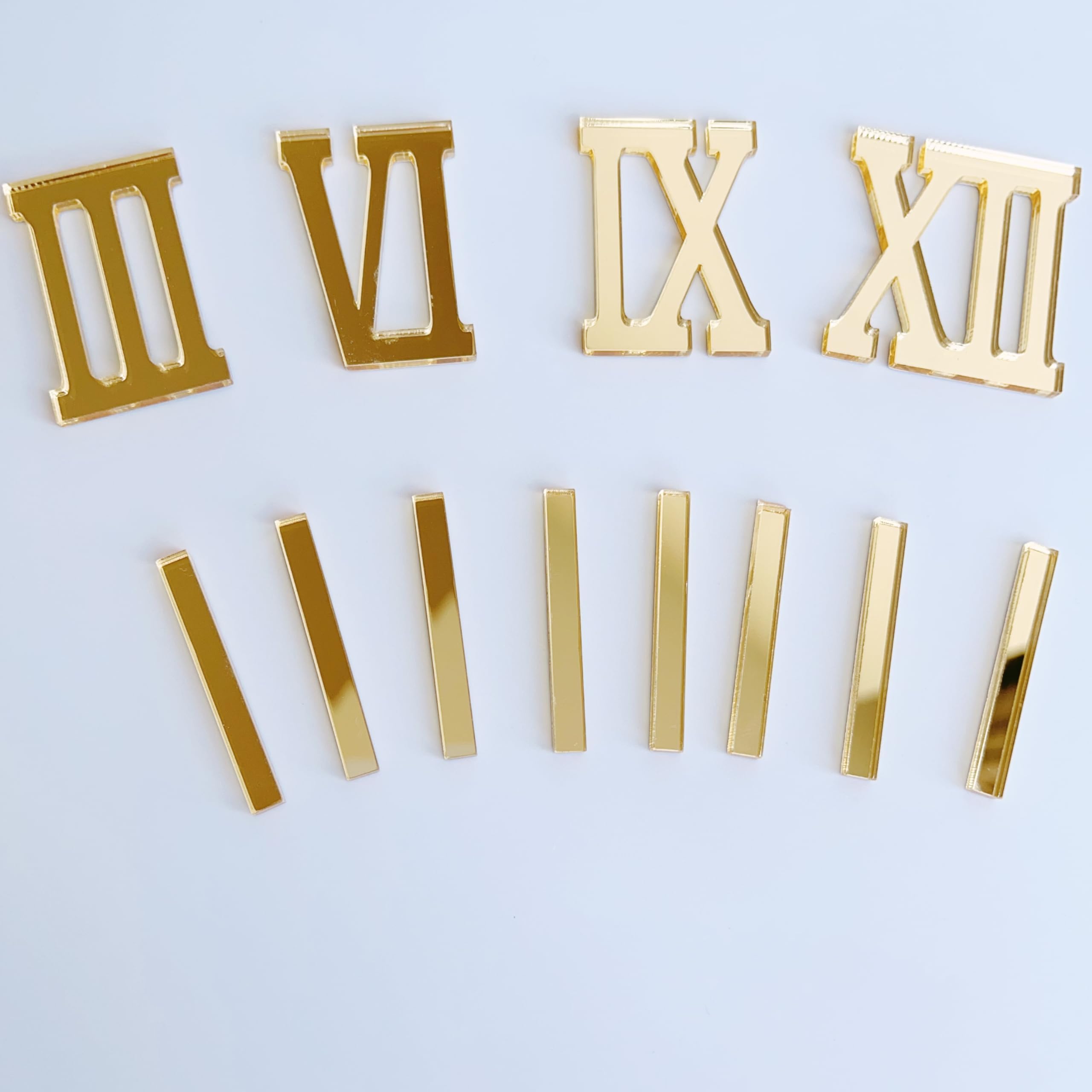 NUO RUI 12 Pcs Roman Numerals Mirror Gold Digits and Dashes for DIY a Wall Clock (Mirror Gold)