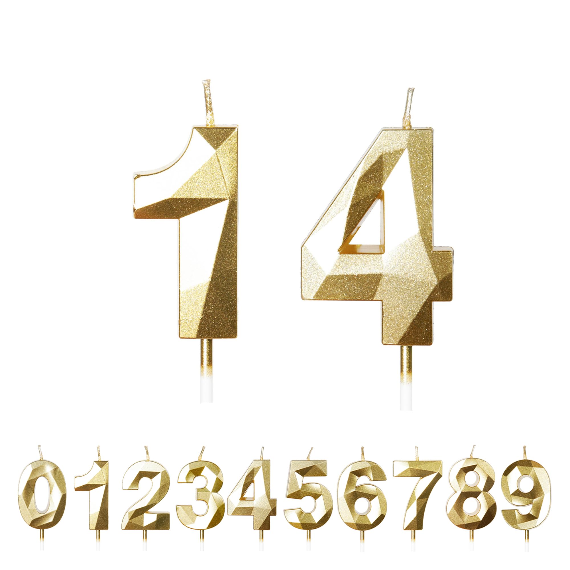 Fuzvol Gold Birthday Cake Candles, Number 14 Candle,Cake Topper Decorations