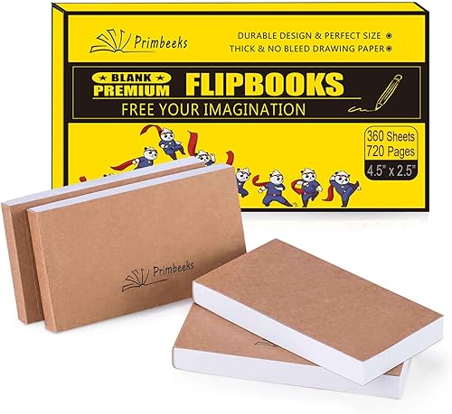 Miniatura 8 de PRIMBEEKS Premium Cuadernos Abatables en Blanco, Kit de 720 Hojas (1440 Páginas) Sin Sangría, Papel de Dibujo de 4.5" x 2.5" para Animación