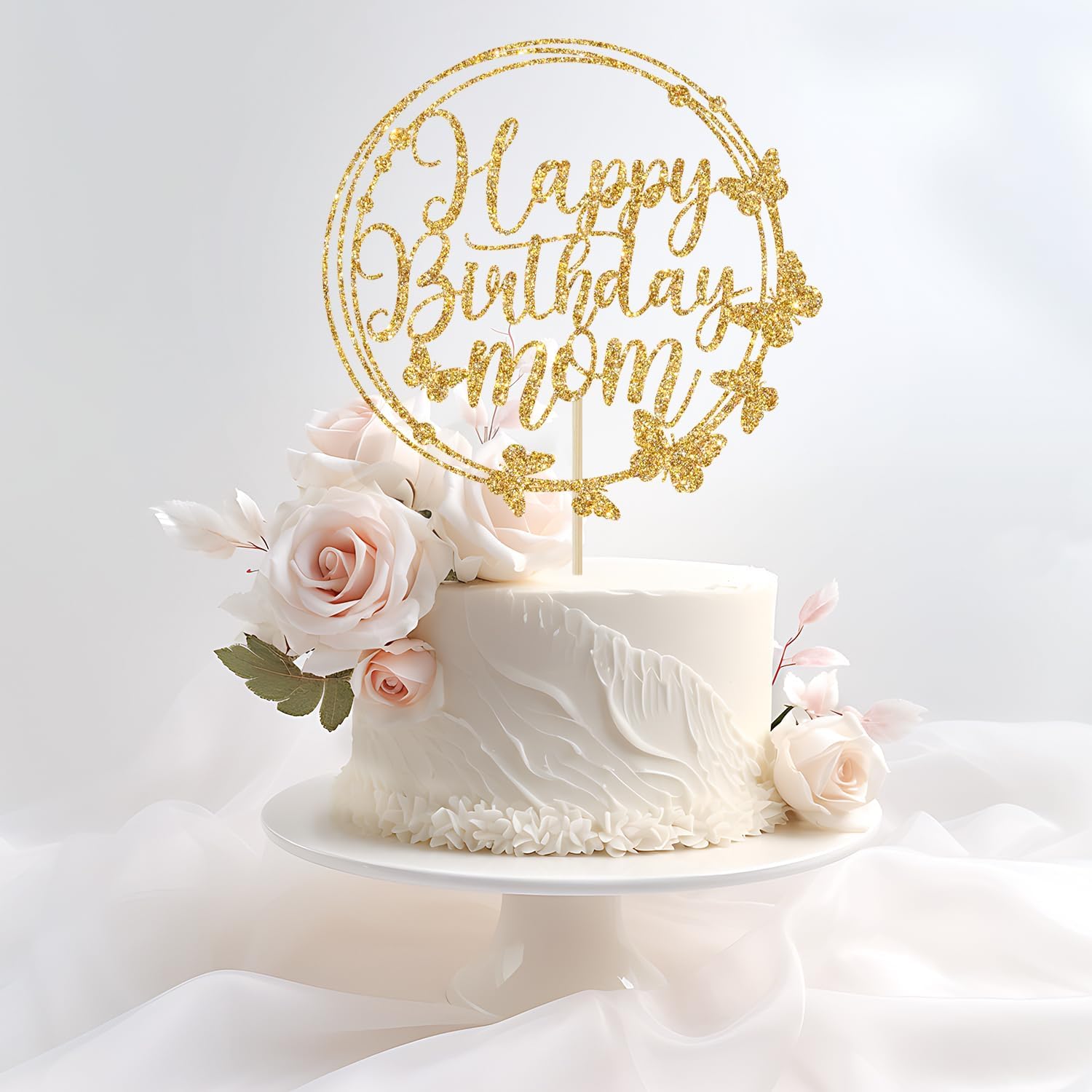 Happy Birthday Mom Cake Topper, Birthday Cake Decorations for Mother, Best Mom Ever, Mommy Bday Party Decor, Mother's Bday Decorations, Gold Glitter