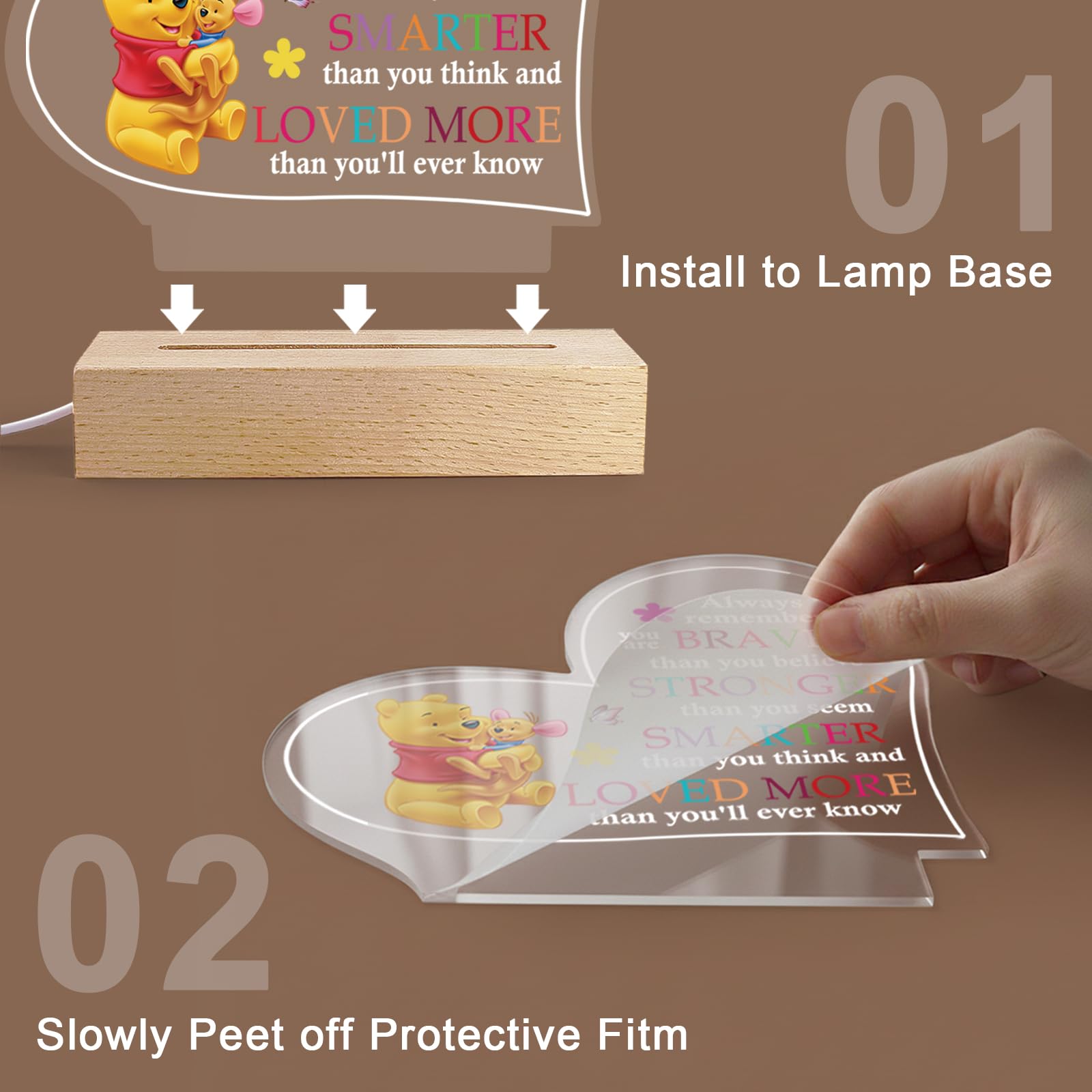 Lampada da notte ispiratrice con Pooh Bear Cartoon Design Night Light, regalo ispiratore per compleanno, Natale, laurea, ritorno a scuola, regalo per amici, figlia, figlio, sorella