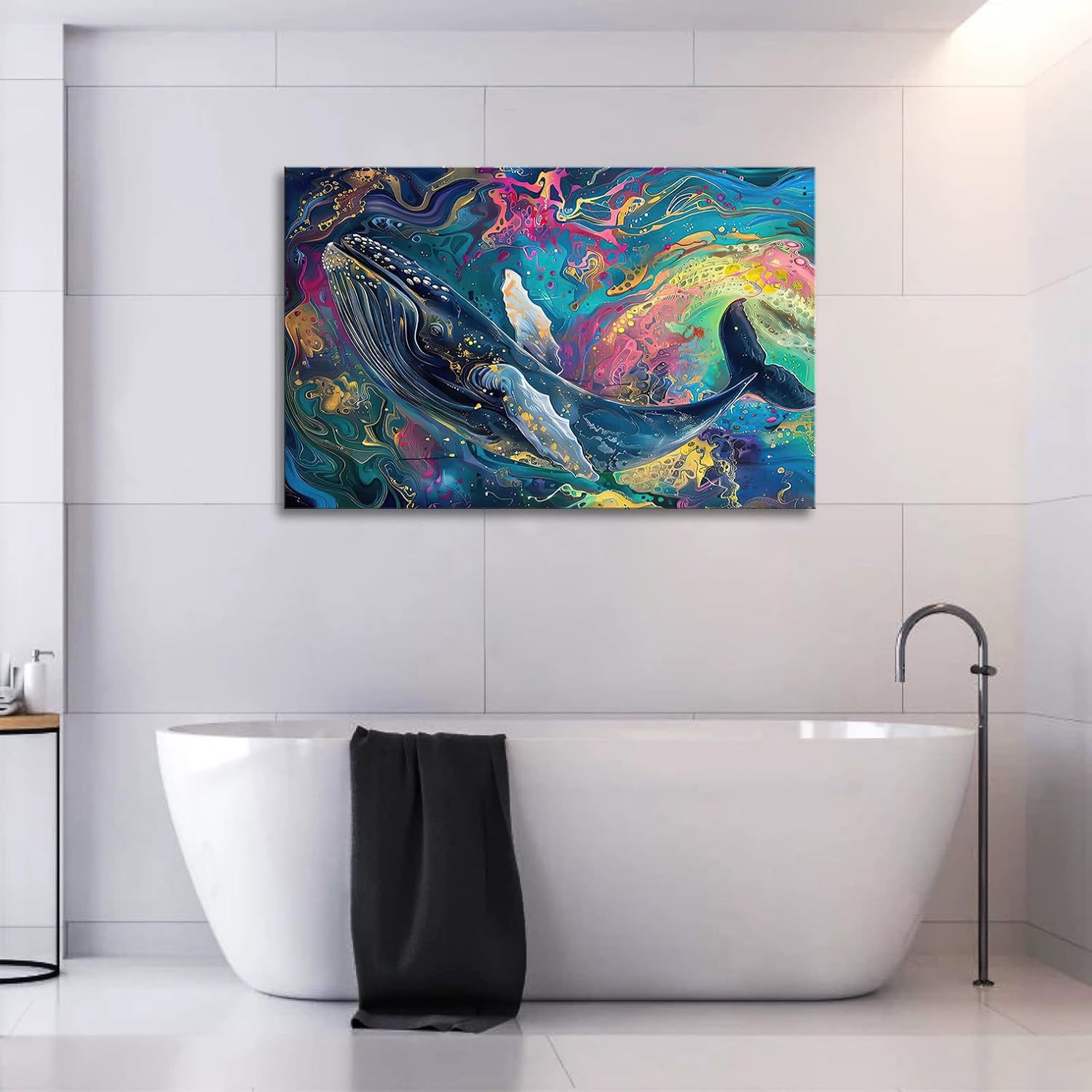 weiyiart Coastal Canvas Wall Art Rainbow Whale Picture Marine Animal Painting Wall Decor Modern Art Prints for Living Room Bedroom Bathroom Home Decoration 20"x40"