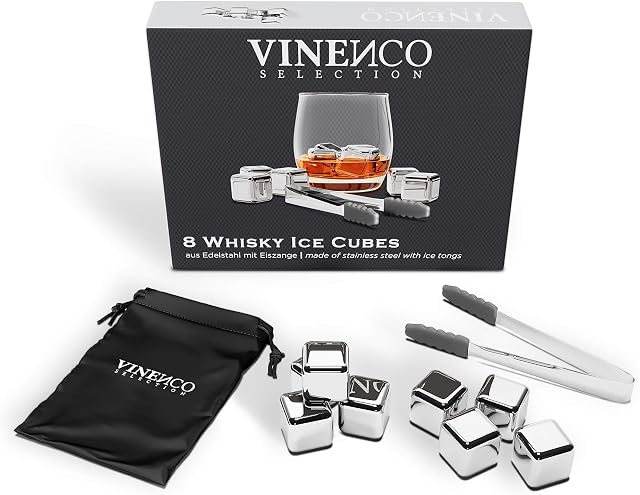 Whiskey Stones Set - Reusable Stainless Steel Ice Cubes + Tong + Bag | Premium Cooling Rocks Gift Kit: Chilling Cocktails & all Drinks, Cognac Scotch Bourbon Whisky | Birthday Idea Bar Party Men Women