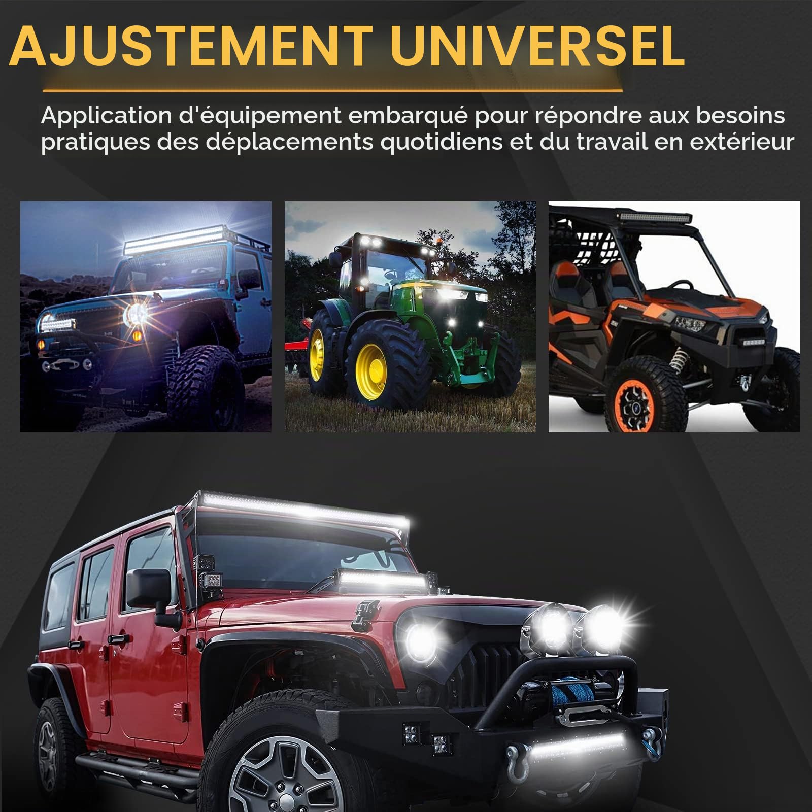 SKYWORLD 50CM 126W Bar Led 4x4 avec Plaque Immatriculation, 12V Câblage Kit