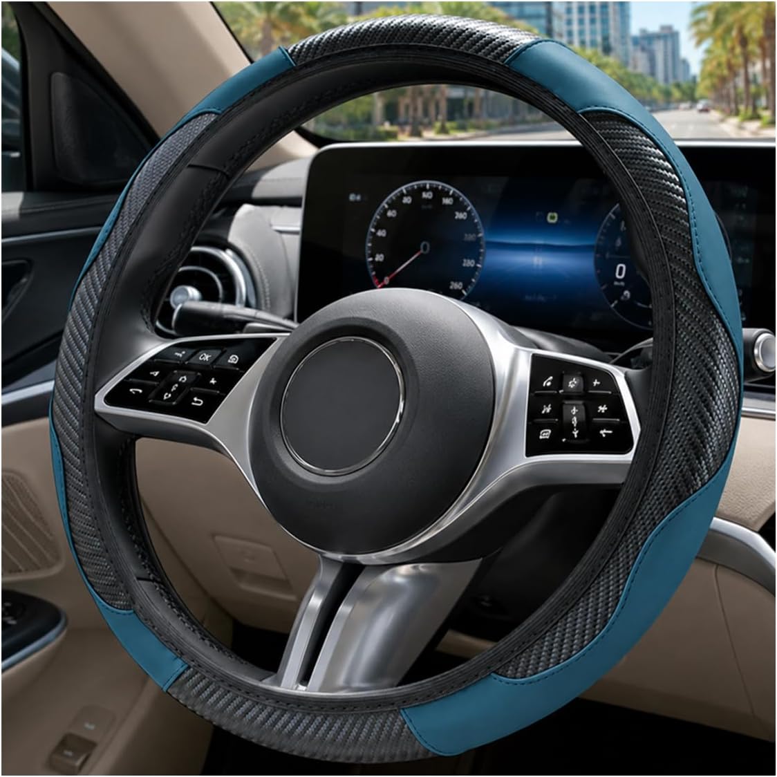 Car Steering Wheel Cover 15 inch, Microfiber PU Leather Elastic Steering Wheel Protector, Anti-Slip Breathable Car Interior Accessories for Most Cars (Pink)
