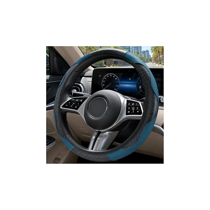 Capa para Volante Automotivo Wbshyy em Couro Sintético Texturizado, Verde-Escuro, para Volantes de 36,8 a 38,1 cm