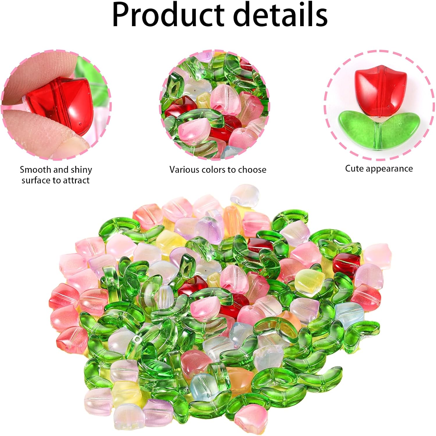 200Pcs Tulip Flower Beads, Colorful Glass Flower Beads Translucent Crystal Loose Bead for Jewelry Making, Bracelets, Necklaces, Earrings, Spring Summer DIY Crafts - Image 3