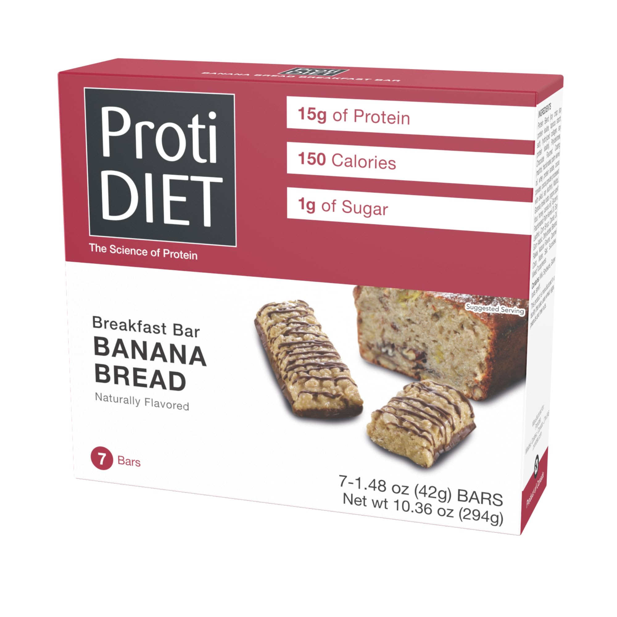 ProtiDIET Banana Bread Protein Bar - Low Sugar High Protein Snacks for Adults - Perfect On the Go Meal Replacement Bars for Active Individuals- 7 Bars Per Box