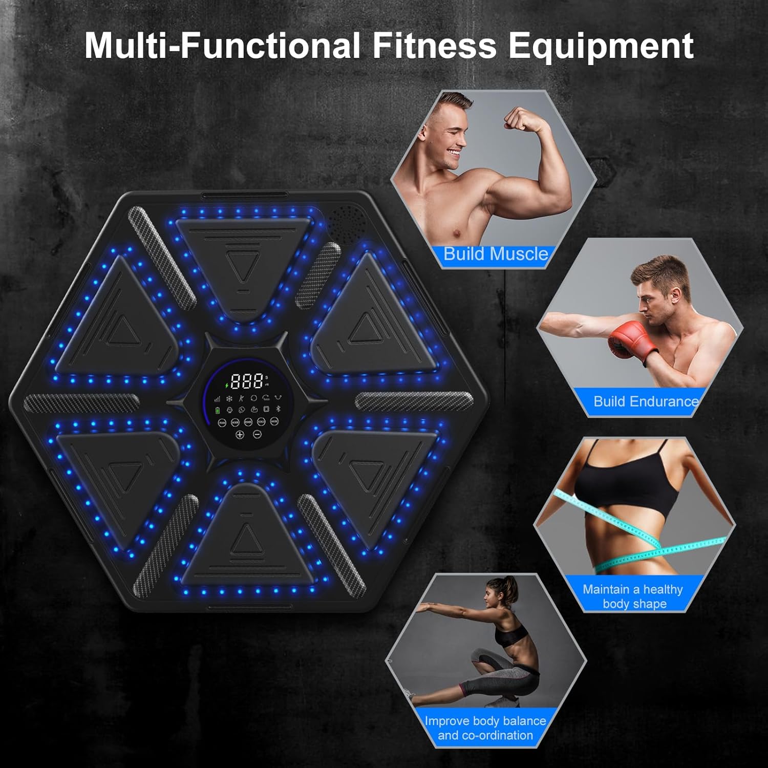 Music Boxing Machine with Force Sensor Heavy-Duty Smart Boxing Training for Adults Kids Wall-Mount Home Boxing Equipment 6 Thicken Punching Pads 10 Speeds Punching Machine for Home Office Gym
