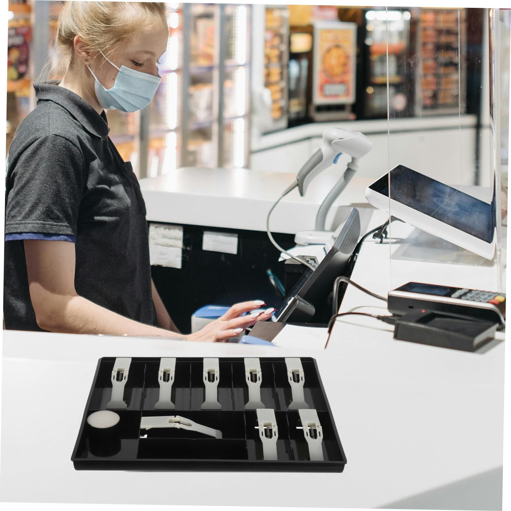 Vassoio Portamonete Nero in Plastica a 9 Scomparti | Clip, Inserto per Cassetto Cassa, Accesso Rapido per Piccoli Banconi e Negozi