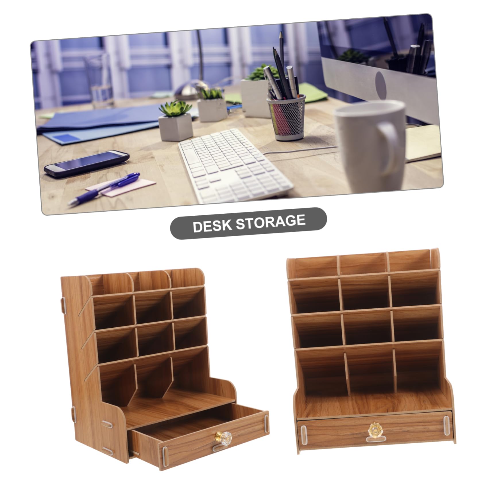 SHOWERORO Elegante Portapenne Da Scrivania in Legno Per Organizer Da Scrivania Multi-griglia Per Cancelleria