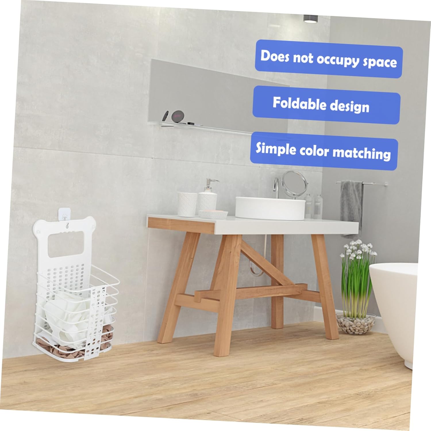 Cabilock Foldable Wall Mount Laundry Basket Nail Hanging Clothes Basket Space Saving Bathroom Storage Organizer with Handle for Household and Laundry Use