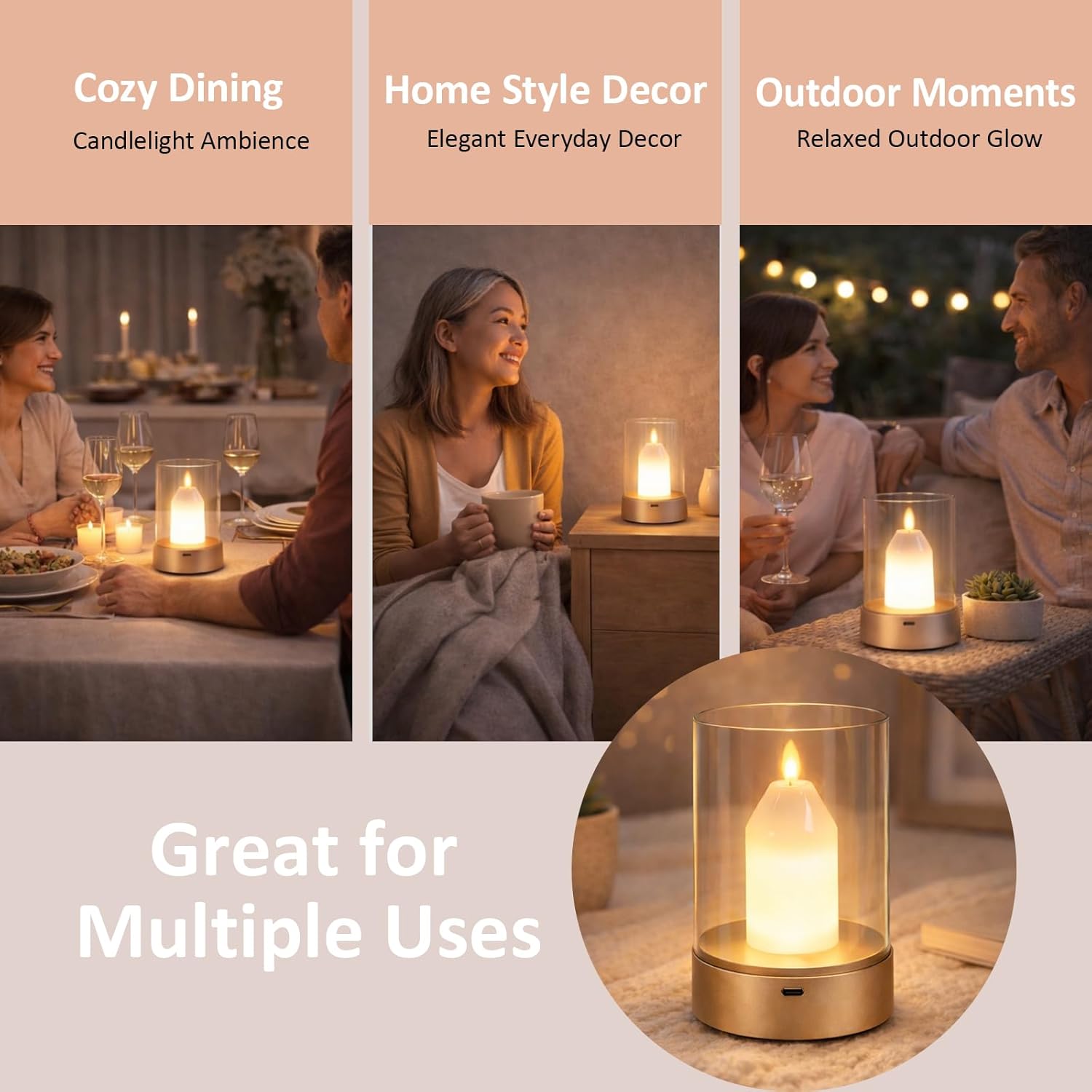 Flameless LED Candle Lamp with Gesture Control, Dimmable Flickering Flame Night Light for Bedroom, Living Room, Table Decor
