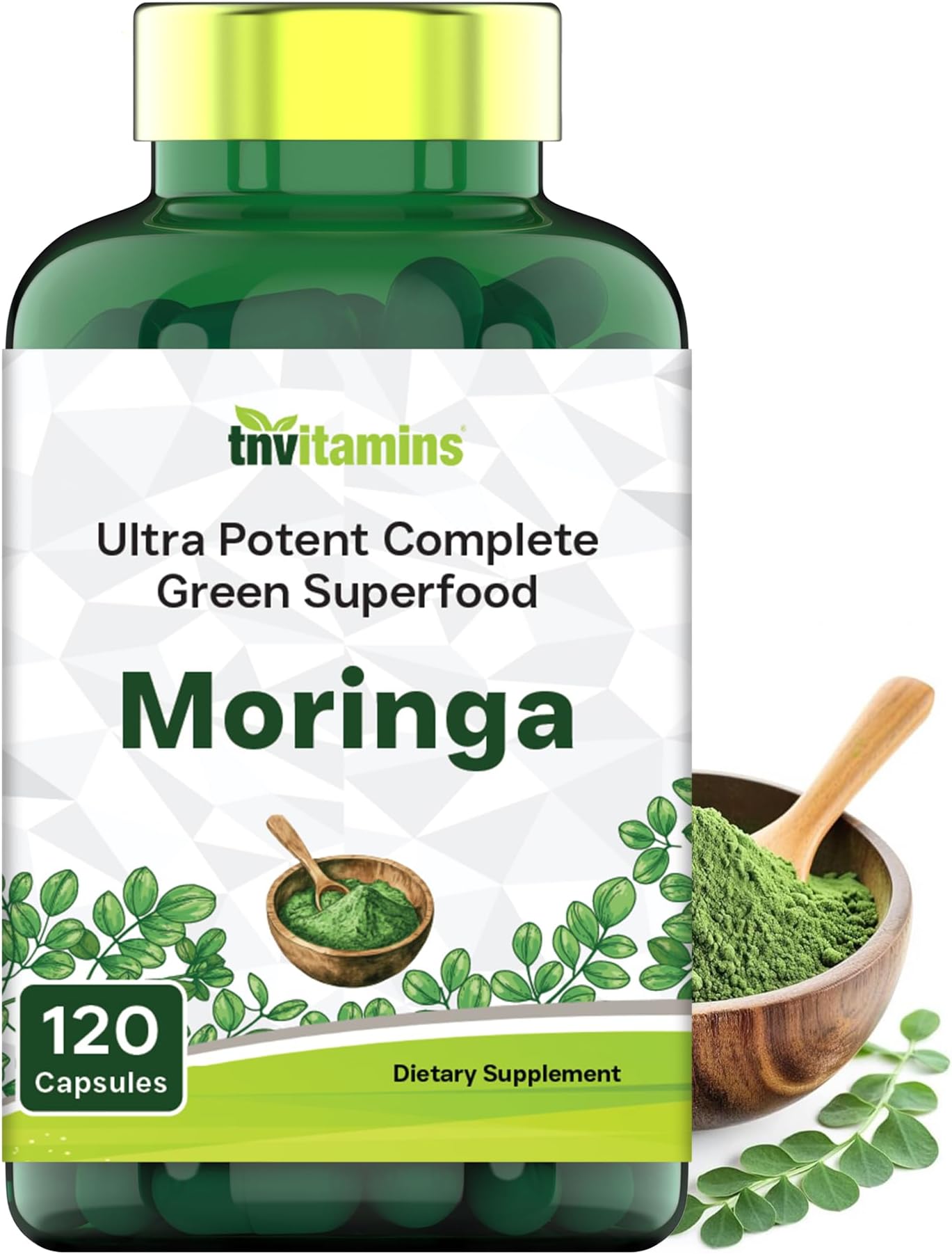 tnvitamins Moringa 120 Capsules | High Potency Moringa Leaf Extract Superfood Supplement for Energy, Vitality & Antioxidant Support