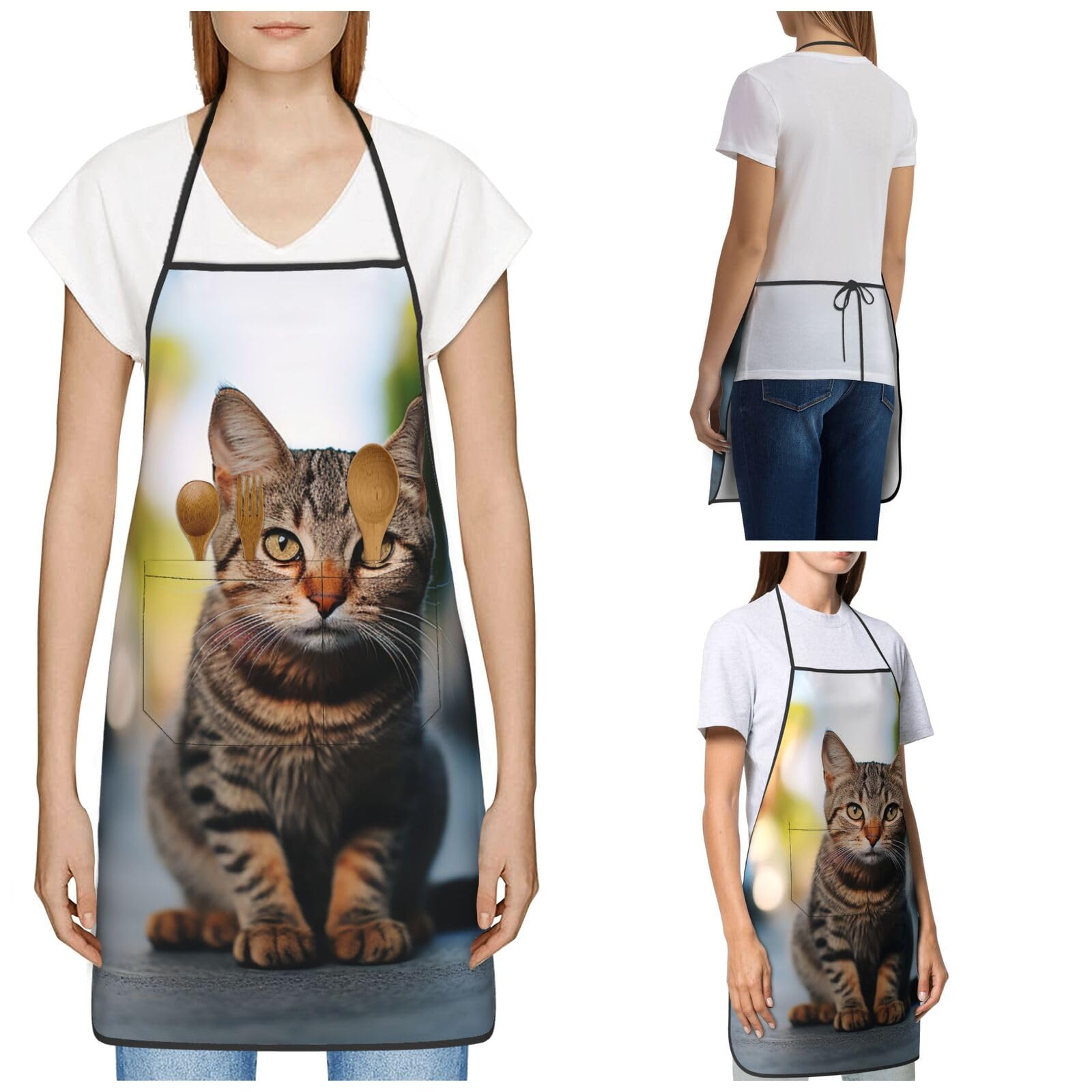 KHiry Apron for Women Men Waterpoof Aprons Brown bear Adjustable Bib Work Aprons for Dishwashing, Brown Tabby Kitten, One size