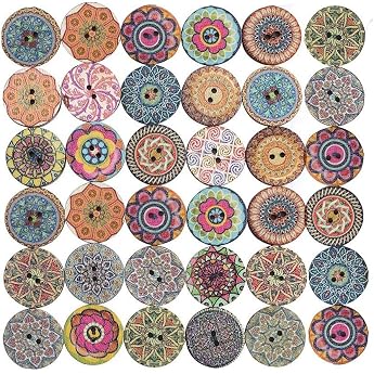 Pack of 100 Retro Buttons 25 mm Vintage Buttons Colourful Wooden Buttons Children's Buttons Flowers Doll Buttons Mixed Multicoloured Round Wooden Buttons with 2 Holes for Crafts Sewing Painting Crafts Decoration